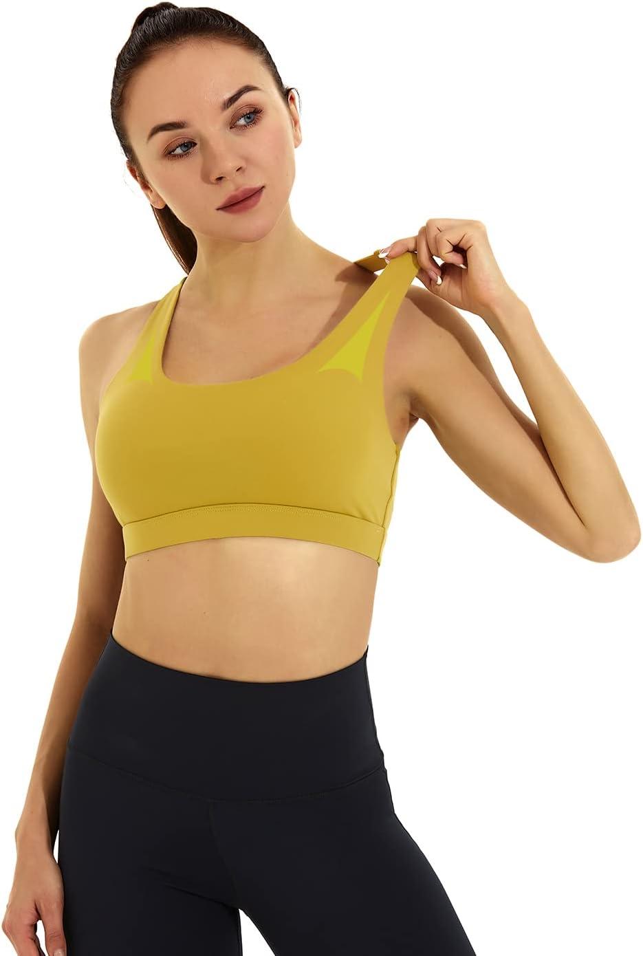 imageRUNNING GIRL Sports Bra for Women Padded Sports Bra for Women Workout Tops for Women Running Crisscross BackDark Yellow