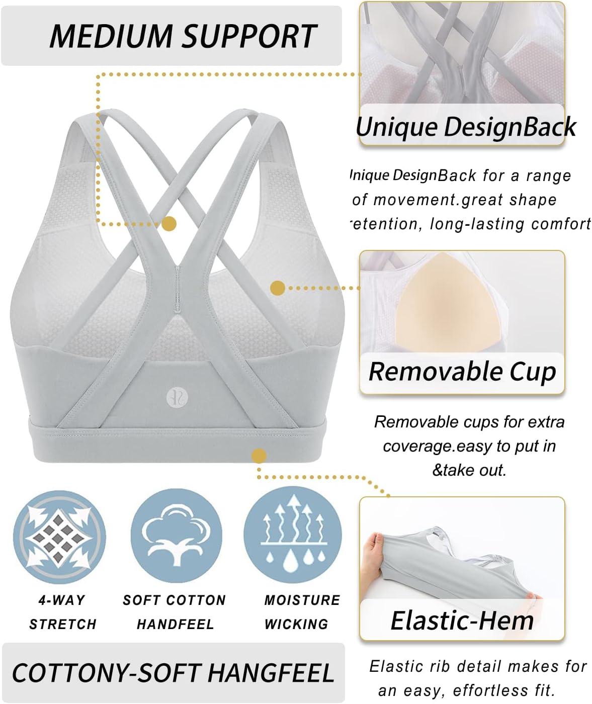 imageRUNNING GIRL Sports Bras for Women CrissCross Back Padded Strappy Sports Bras Medium Support Yoga Bra with Removable Cups2825 Grey S
