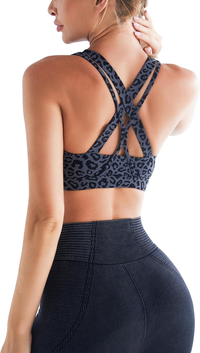 imageRUNNING GIRL Sports Bras for Women CrissCross Back Padded Strappy Sports Bras Medium Support Yoga Bra with Removable Cups2919 Leopard PrintM