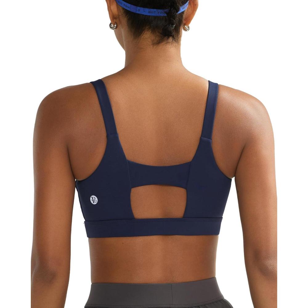 imageRUNNING GIRL Sports Bra for Women High Support Molded Cup High Impact Sports Bras with Sewn in PadsAnavy Blue