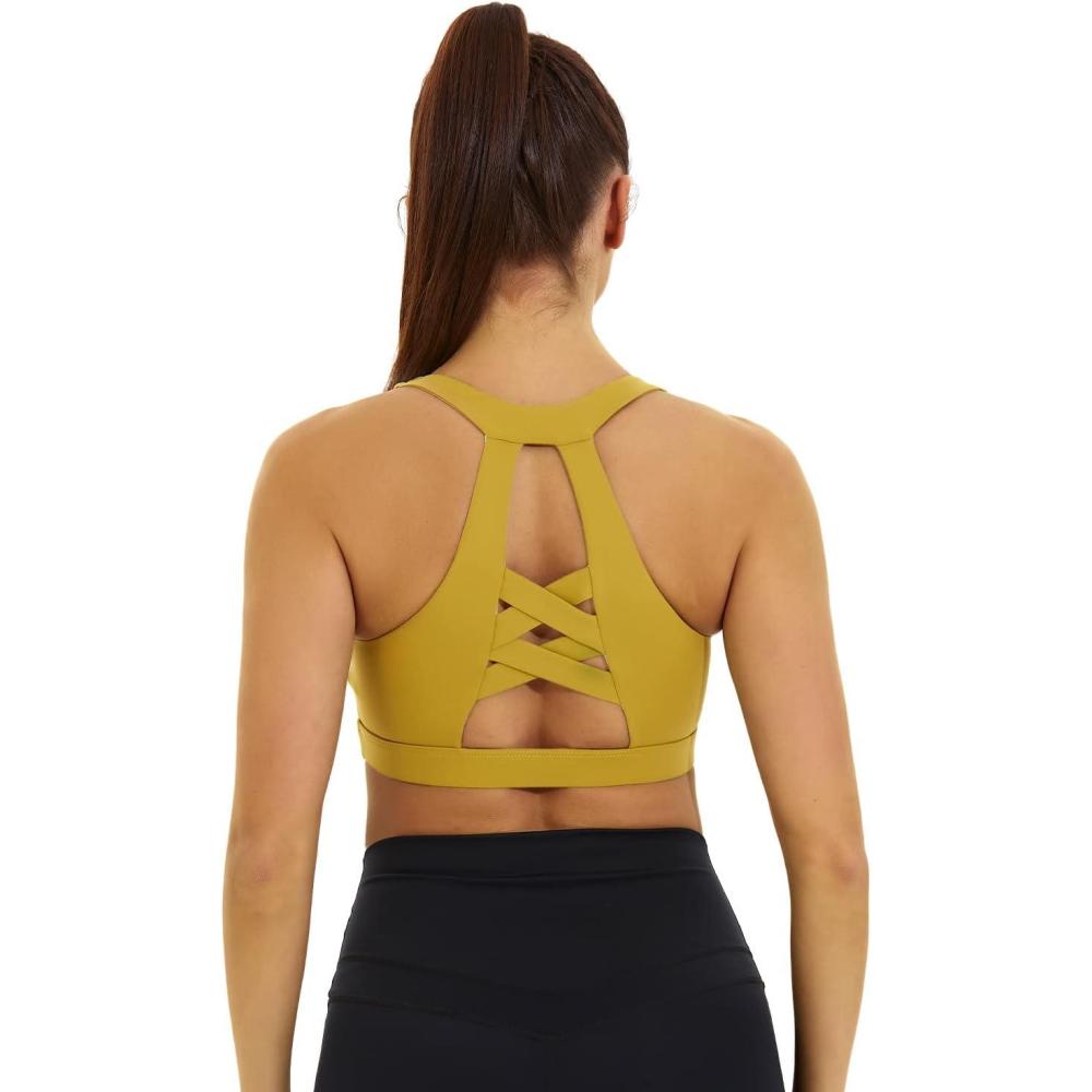 imageRUNNING GIRL Sports Bra for Women Padded Sports Bra for Women Workout Tops for Women Running Crisscross BackDark Yellow