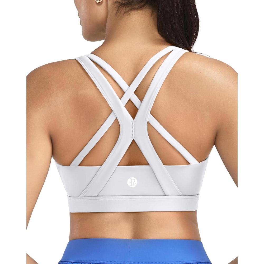 imageRUNNING GIRL Sports Bras for Women CrissCross Back Padded Strappy Sports Bras Medium Support Yoga Bra with Removable Cups2825 Grey XL