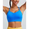 RUNNING GIRL Sports Bra for Women Ruched V Neck – Y Back Spaghetti Thin Strap Wireless Padded Medium Support Yoga Crop Top_WX3094_Blue_S