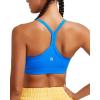 RUNNING GIRL Sports Bra for Women Ruched V Neck – Y Back Spaghetti Thin Strap Wireless Padded Medium Support Yoga Crop Top_WX3094_Blue_S