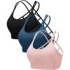 RUNNING GIRL Sports Bras for Women Pack Criss Cross Back Sexy Strappy Sports Bra Seamless Padded Yoga Bra with Removable Cups(3pack Black/Navy/Pink)