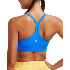 RUNNING GIRL Sports Bra for Women Ruched V Neck – Y Back Spaghetti Thin Strap Wireless Padded Medium Support Yoga Crop Top_WX3094_Blue_S