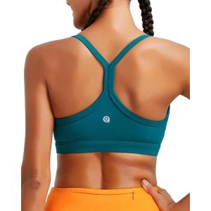 RUNNING GIRL Sports Bra for Women Ruched V Neck – Y Back Spaghetti Thin Strap Wireless Padded Medium Support Yoga Crop Top_WX3094_Dark Green_S