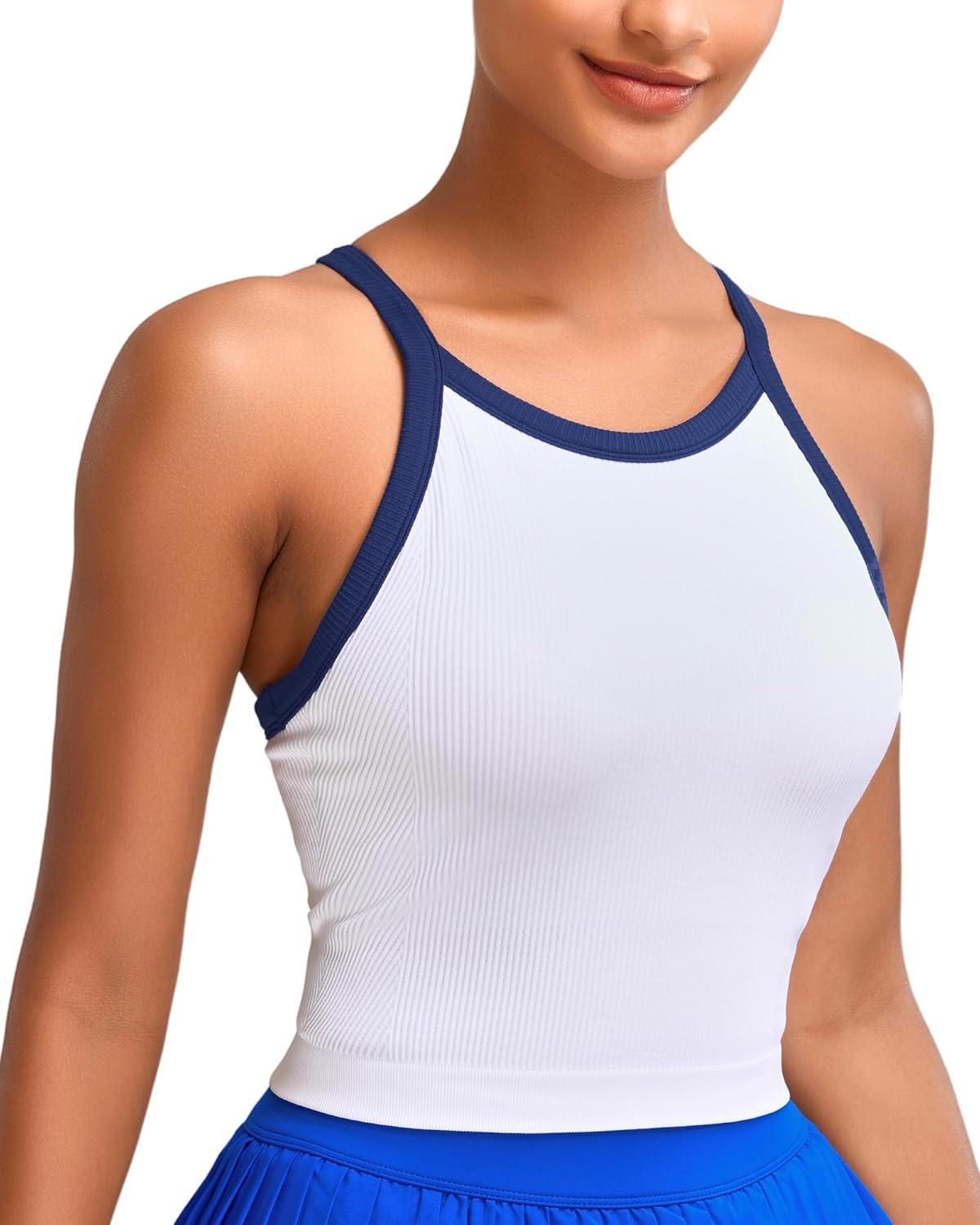 imageRUNNING GIRL Sports Bras for Women High Support Longline Sports Bra High Impact Workout Tank Tops Yoga Bra with Built in BrasWhite