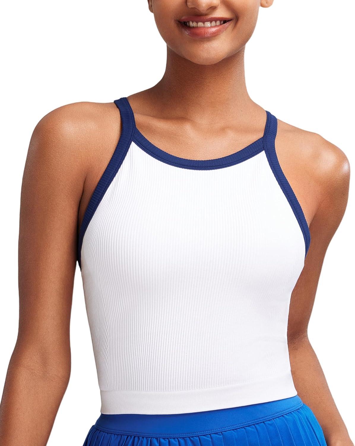 imageRUNNING GIRL Sports Bras for Women High Support Longline Sports Bra High Impact Workout Tank Tops Yoga Bra with Built in BrasWhite