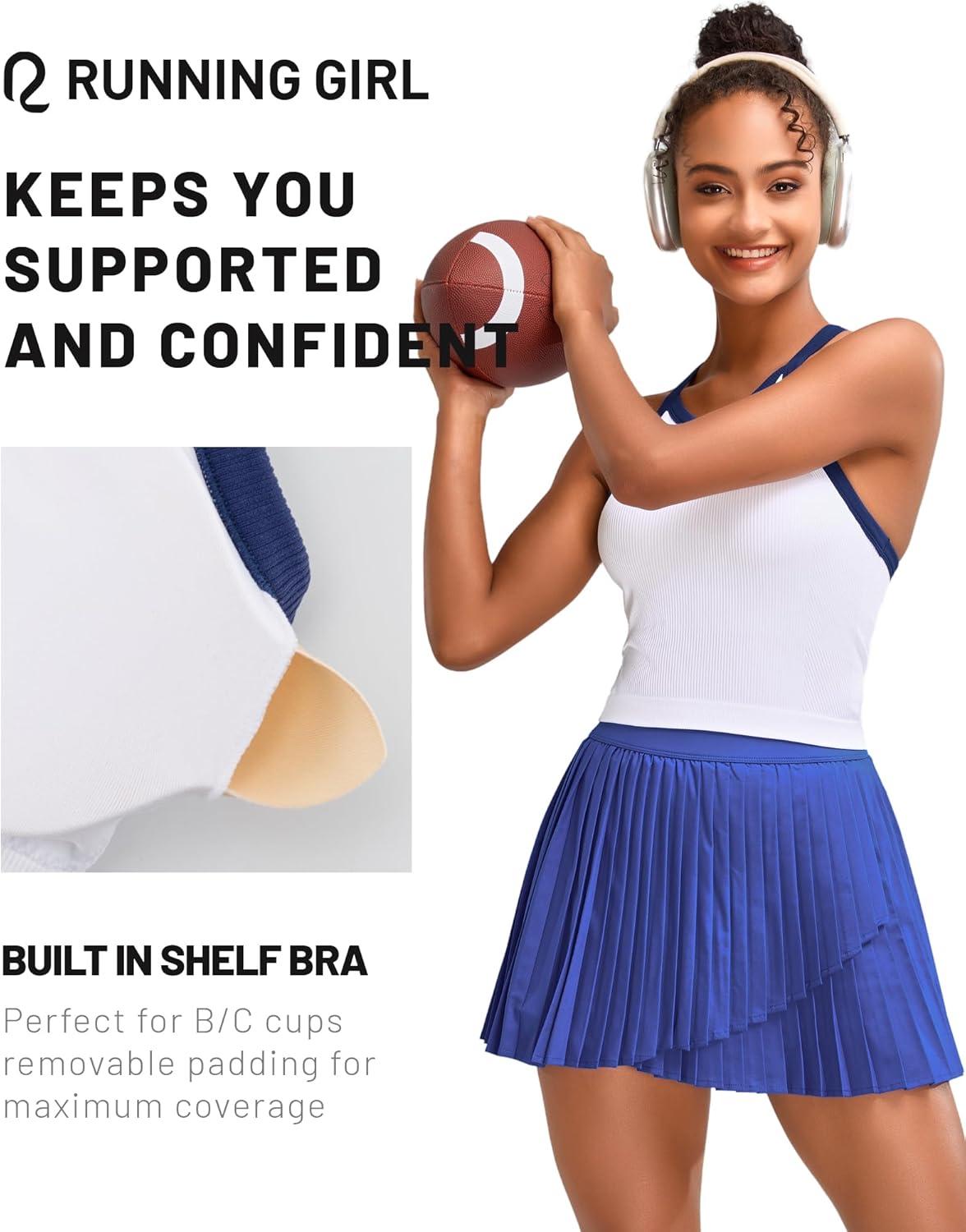 imageRUNNING GIRL Sports Bras for Women High Support Longline Sports Bra High Impact Workout Tank Tops Yoga Bra with Built in BrasWhite