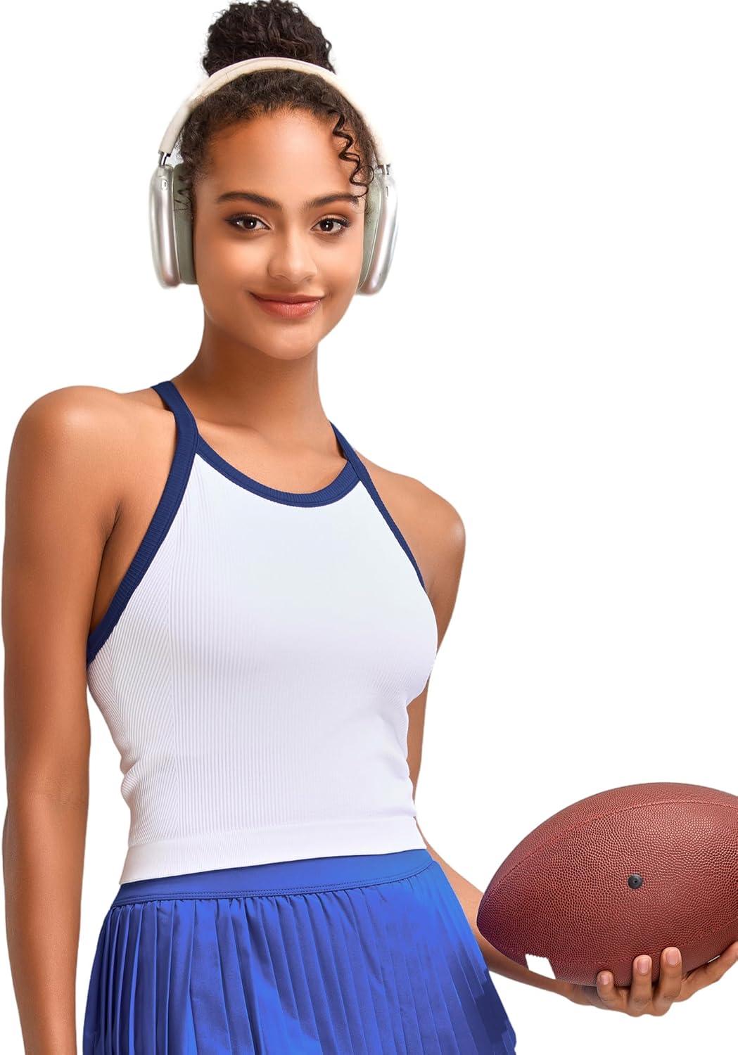 imageRUNNING GIRL Sports Bras for Women High Support Longline Sports Bra High Impact Workout Tank Tops Yoga Bra with Built in BrasWhite