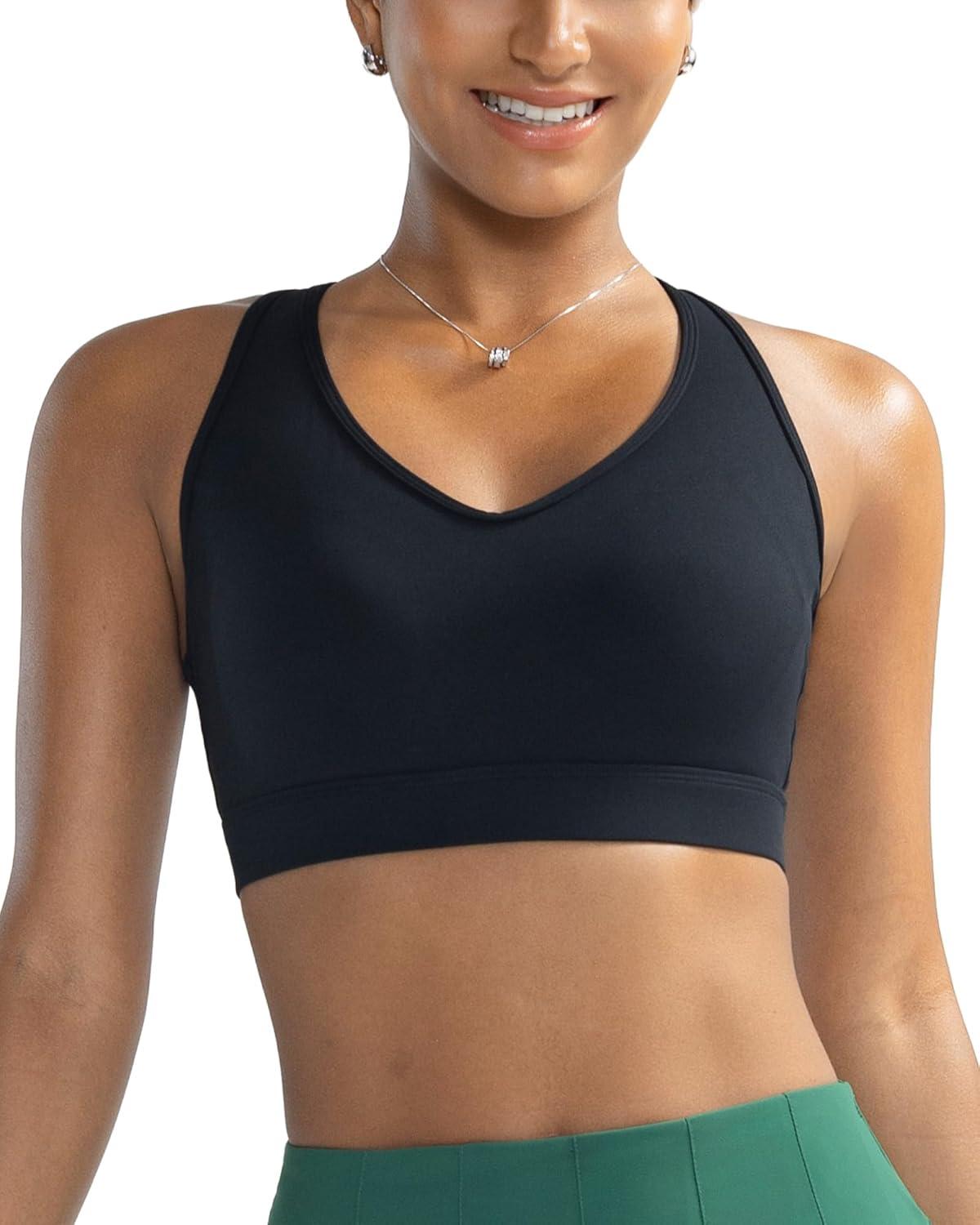 imageRUNNING GIRL Sports Bras for Women High Support V Neck Molded Cup High Impact Sports Bra with Sewn in PadsBlack