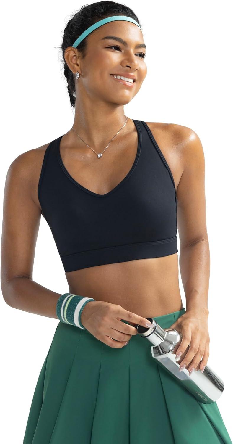 imageRUNNING GIRL Sports Bras for Women High Support V Neck Molded Cup High Impact Sports Bra with Sewn in PadsBlack