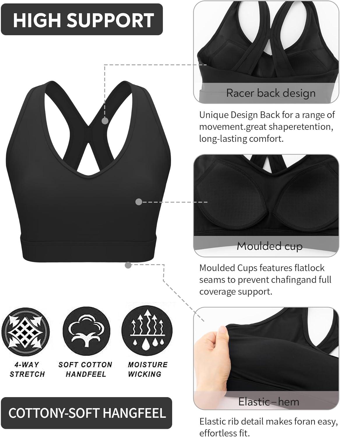 imageRUNNING GIRL Sports Bras for Women High Support V Neck Molded Cup High Impact Sports Bra with Sewn in PadsBlack