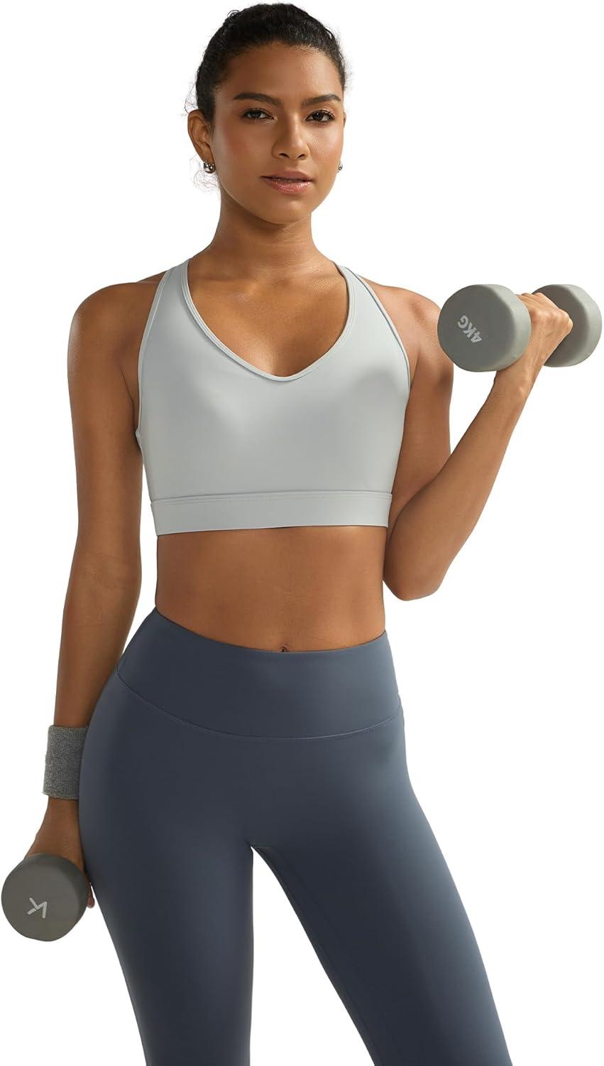 imageRUNNING GIRL Sports Bras for Women High Support V Neck Molded Cup High Impact Sports Bra with Sewn in PadsGrey