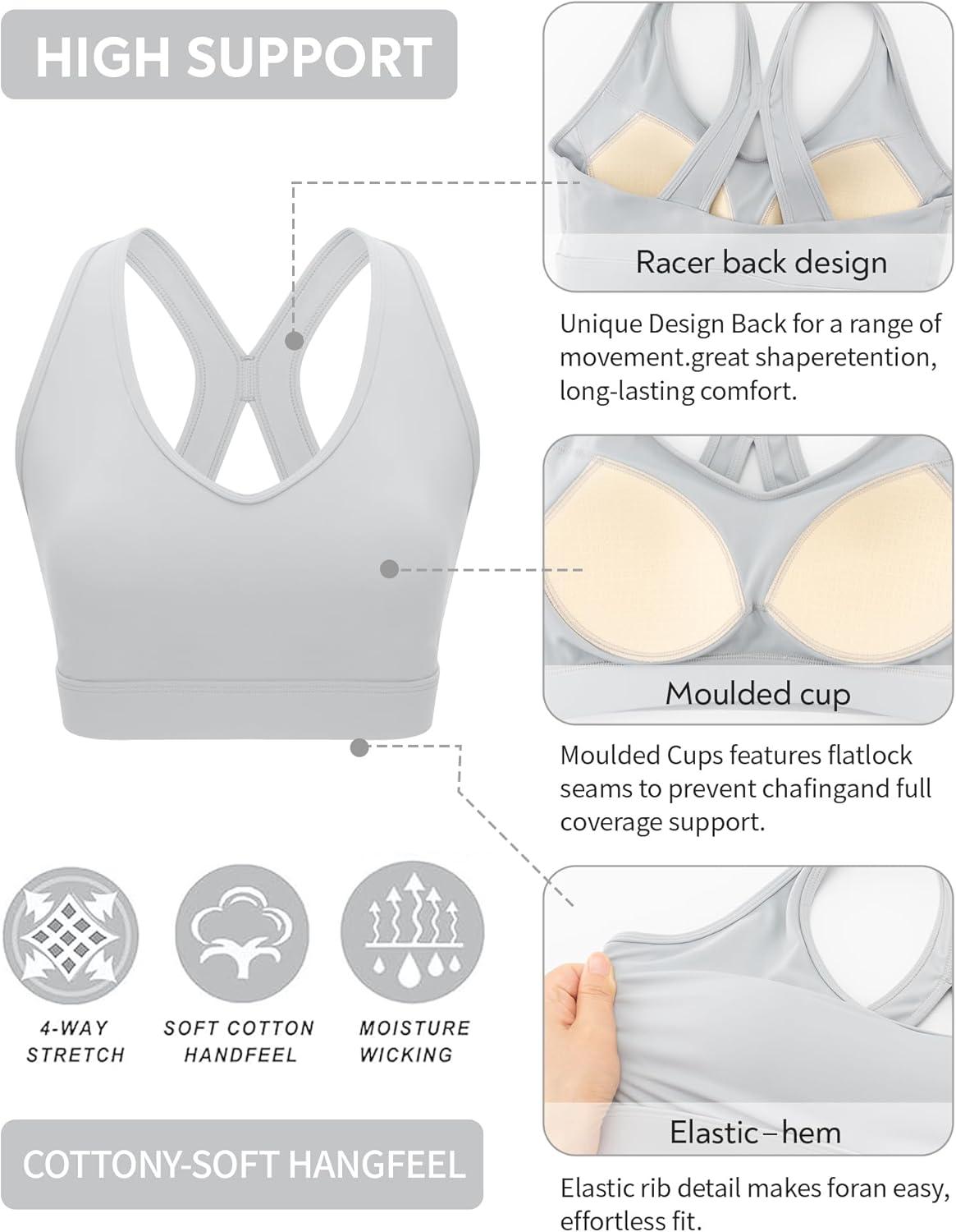 imageRUNNING GIRL Sports Bras for Women High Support V Neck Molded Cup High Impact Sports Bra with Sewn in PadsGrey