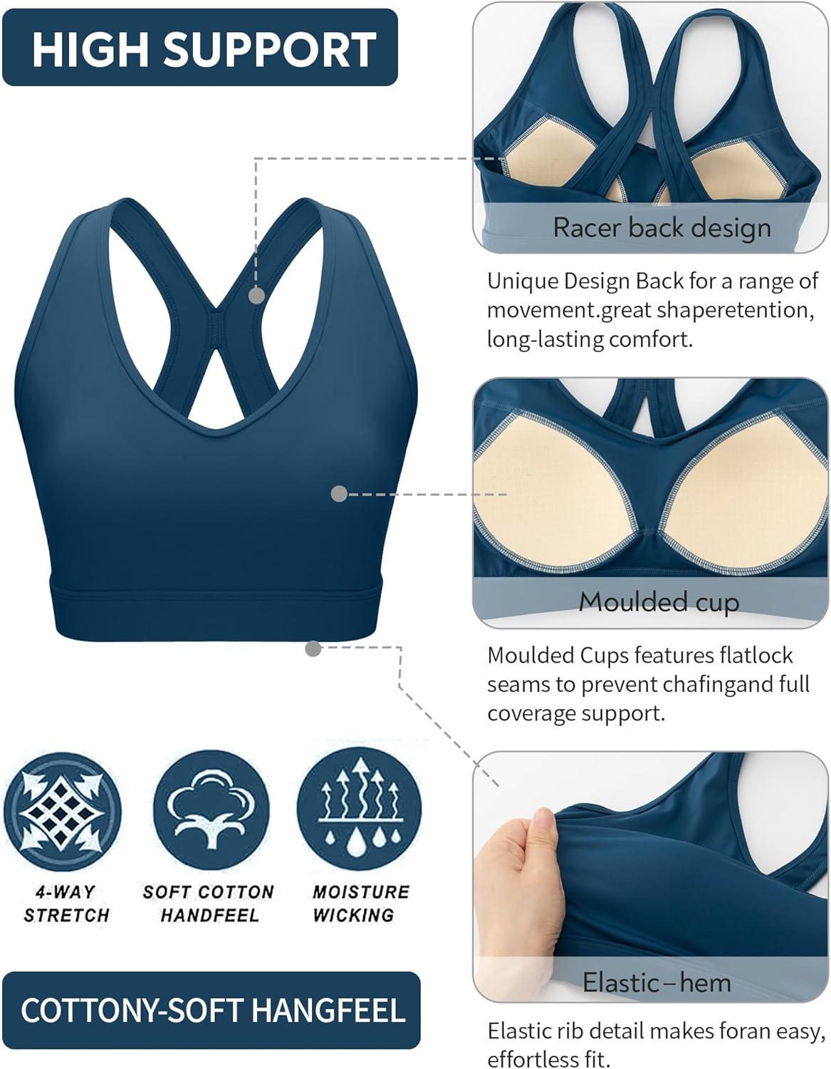 imageRUNNING GIRL Sports Bras for Women High Support V Neck Molded Cup High Impact Sports Bra with Sewn in PadsNavy Blue