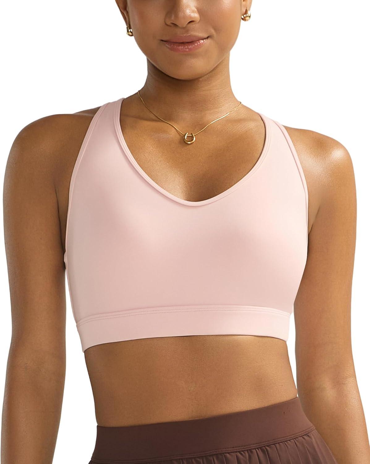 imageRUNNING GIRL Sports Bras for Women High Support V Neck Molded Cup High Impact Sports Bra with Sewn in PadsPink