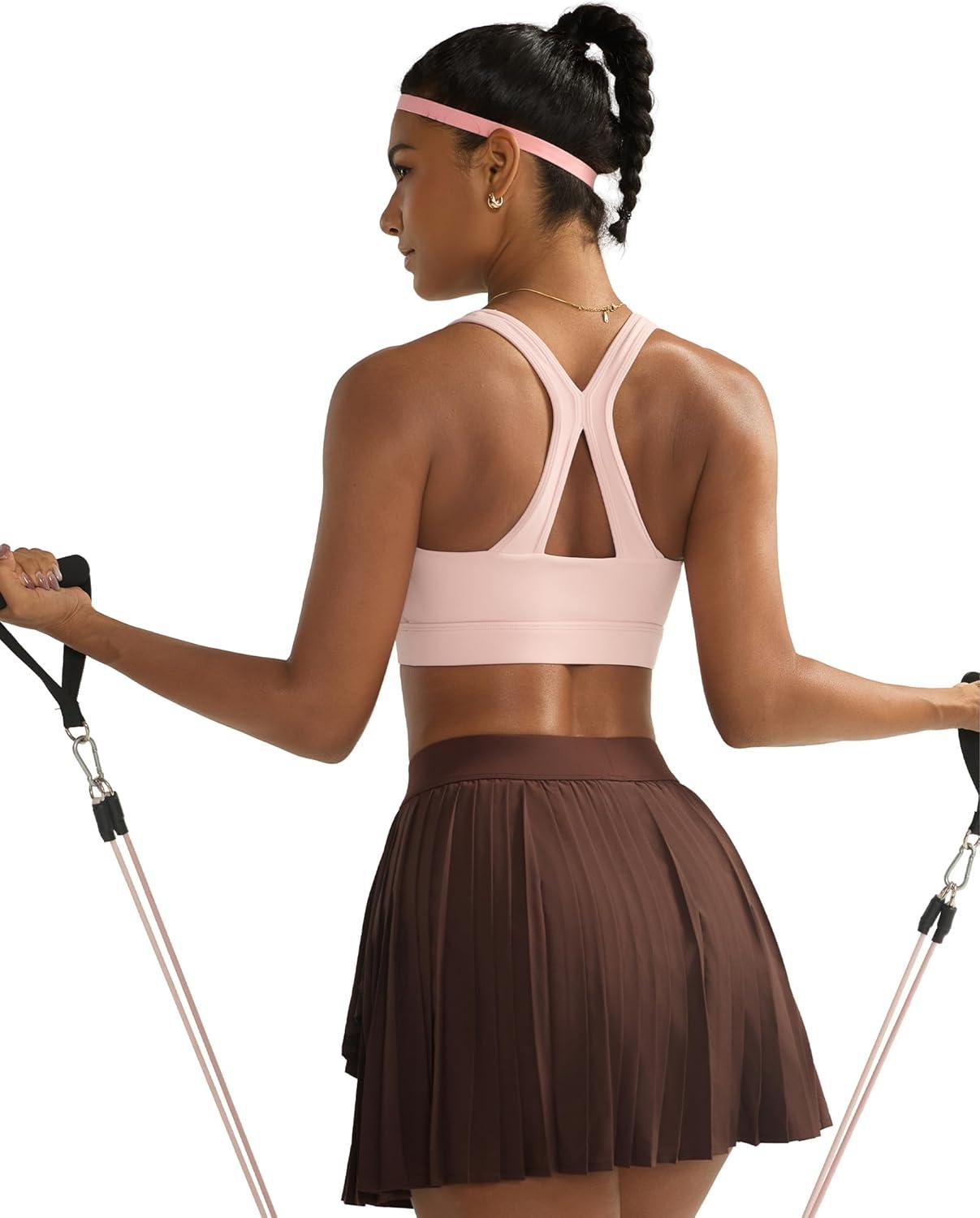 imageRUNNING GIRL Sports Bras for Women High Support V Neck Molded Cup High Impact Sports Bra with Sewn in PadsPink