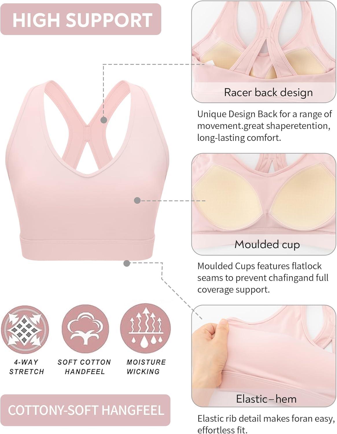 imageRUNNING GIRL Sports Bras for Women High Support V Neck Molded Cup High Impact Sports Bra with Sewn in PadsPink