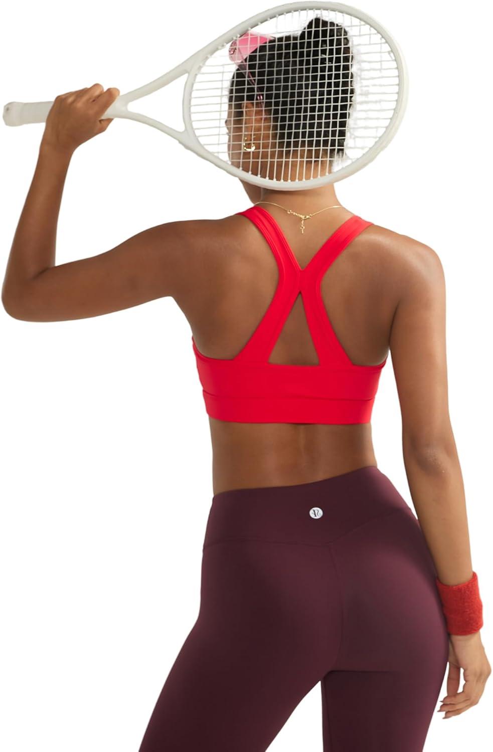 imageRUNNING GIRL Sports Bras for Women High Support V Neck Molded Cup High Impact Sports Bra with Sewn in PadsRed