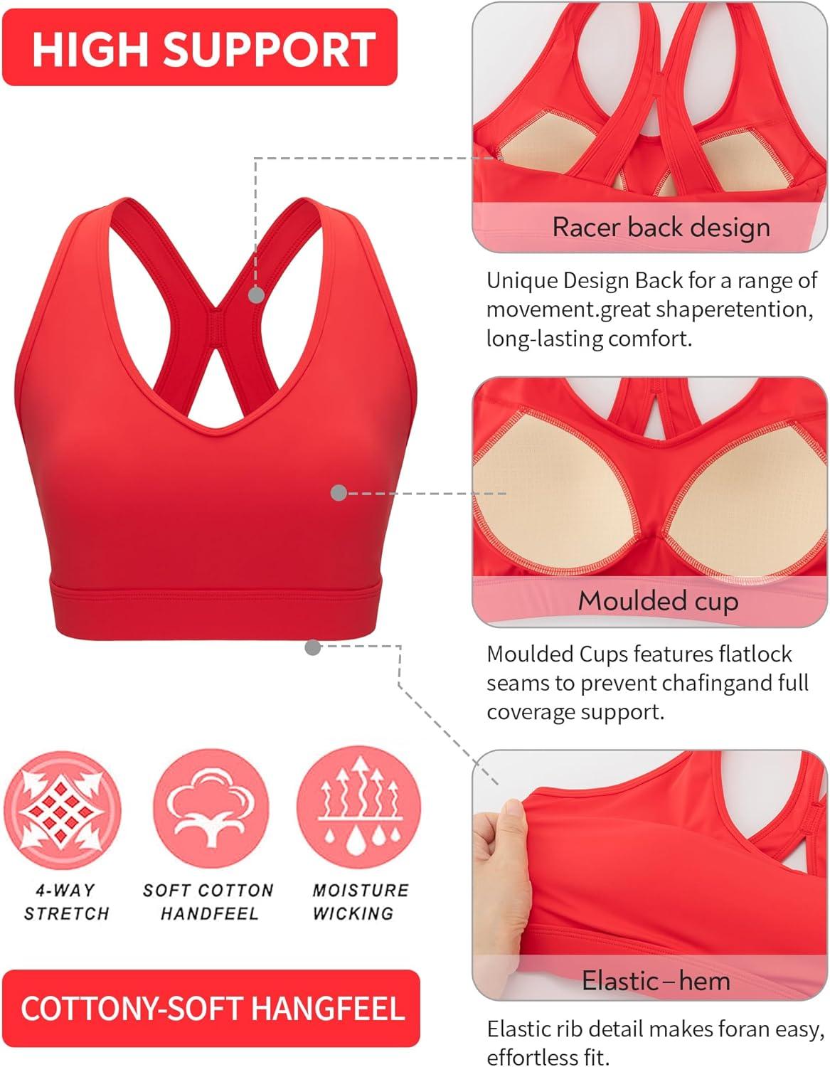 imageRUNNING GIRL Sports Bras for Women High Support V Neck Molded Cup High Impact Sports Bra with Sewn in PadsRed
