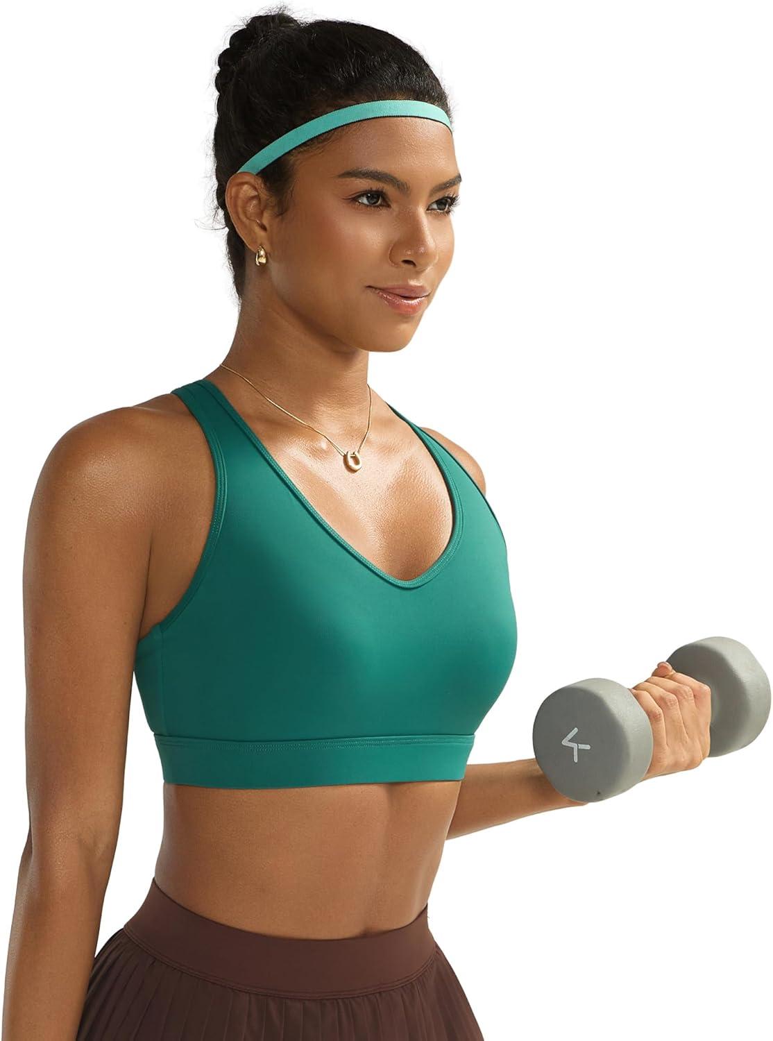 imageRUNNING GIRL Sports Bras for Women High Support V Neck Molded Cup High Impact Sports Bra with Sewn in PadsTeal