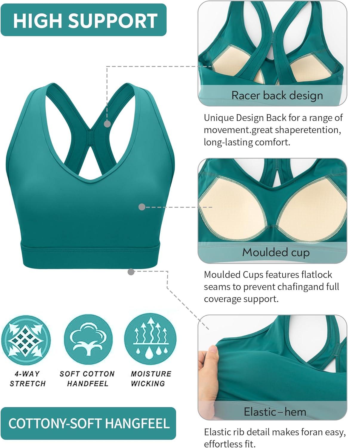 imageRUNNING GIRL Sports Bras for Women High Support V Neck Molded Cup High Impact Sports Bra with Sewn in PadsTeal