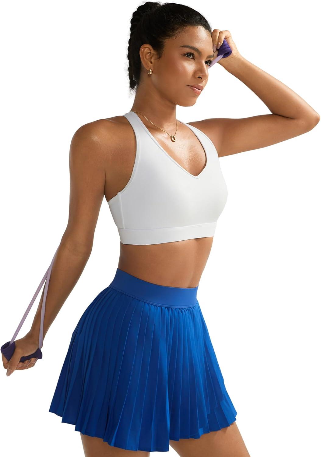 imageRUNNING GIRL Sports Bras for Women High Support V Neck Molded Cup High Impact Sports Bra with Sewn in PadsWhite