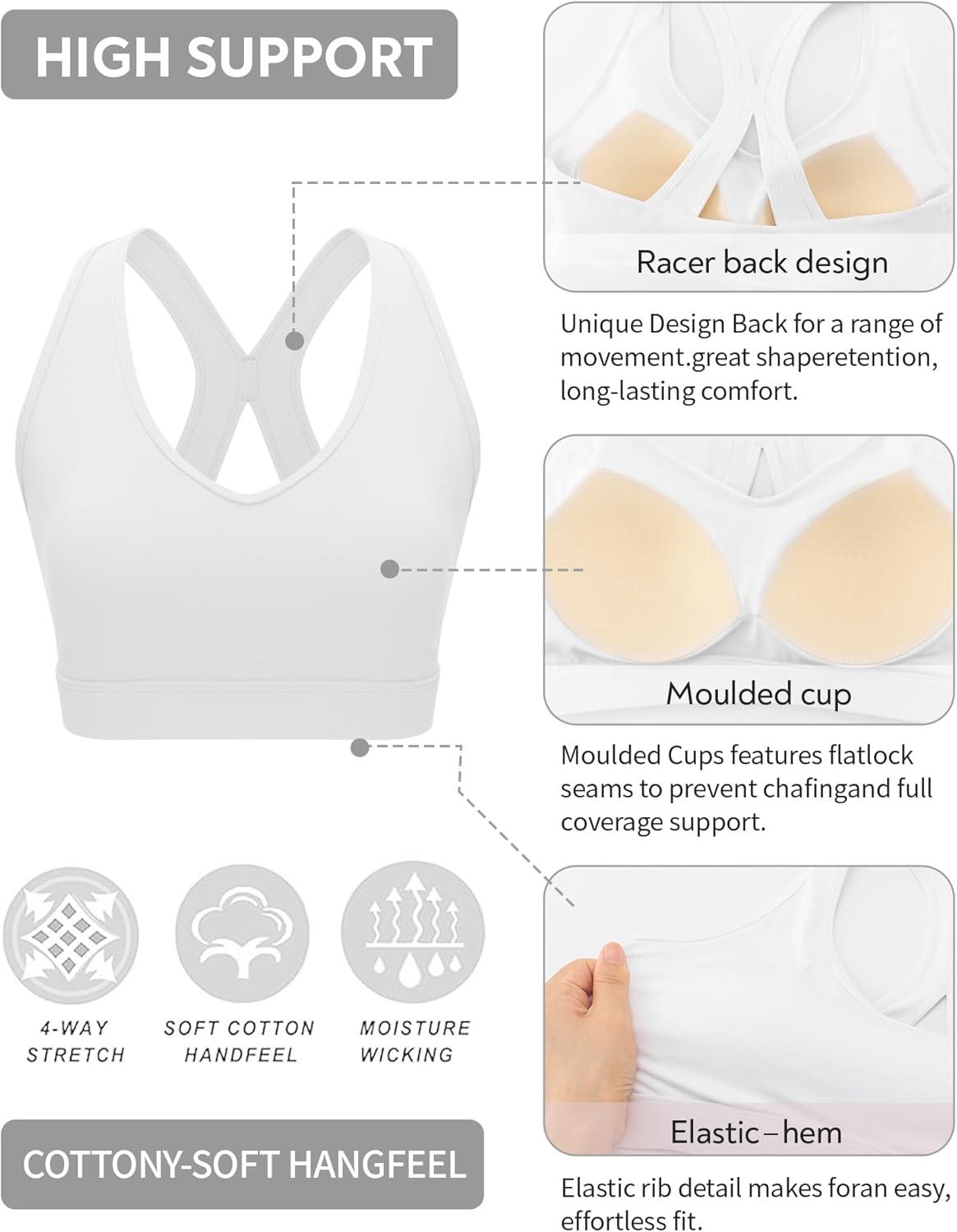 imageRUNNING GIRL Sports Bras for Women High Support V Neck Molded Cup High Impact Sports Bra with Sewn in PadsWhite