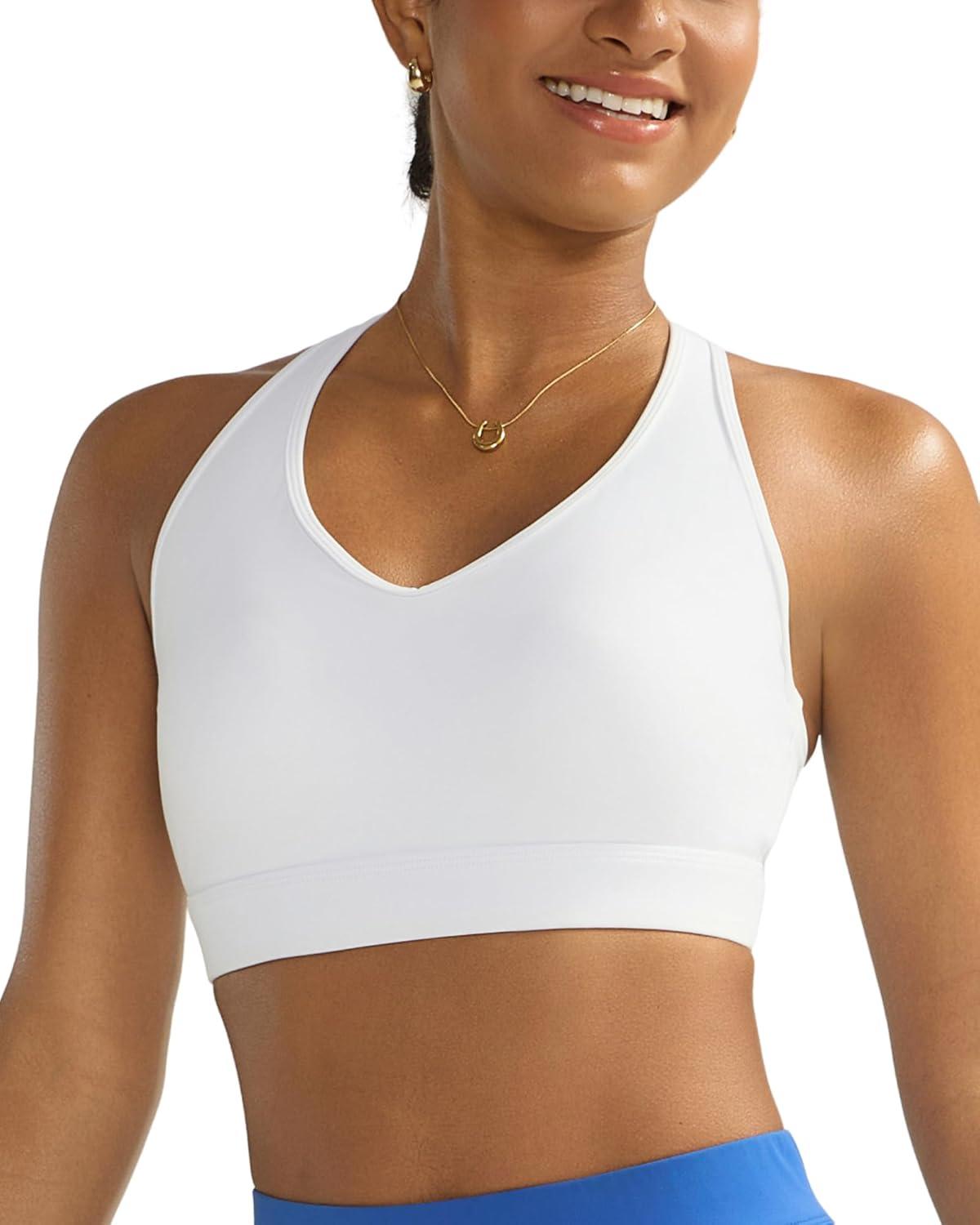 imageRUNNING GIRL Sports Bras for Women High Support V Neck Molded Cup High Impact Sports Bra with Sewn in PadsWhite