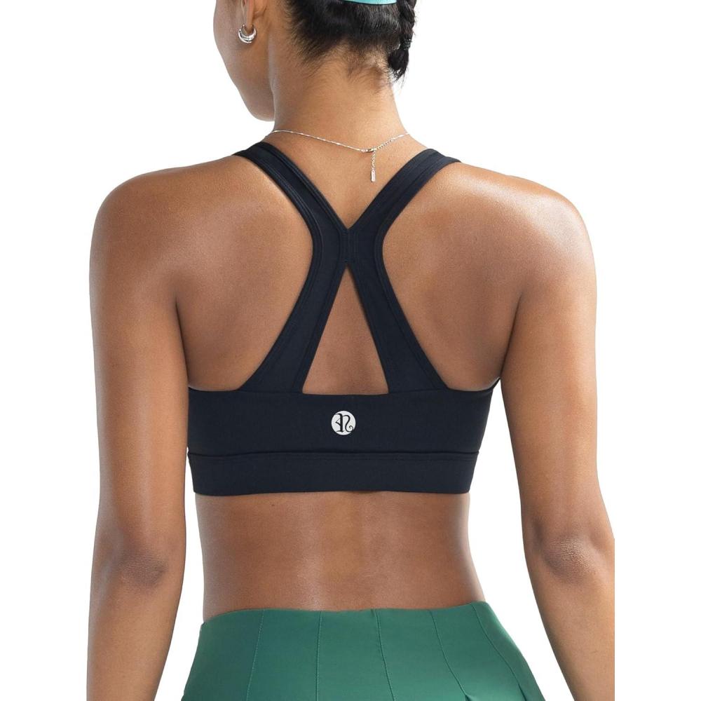 imageRUNNING GIRL Sports Bras for Women High Support V Neck Molded Cup High Impact Sports Bra with Sewn in PadsBlack