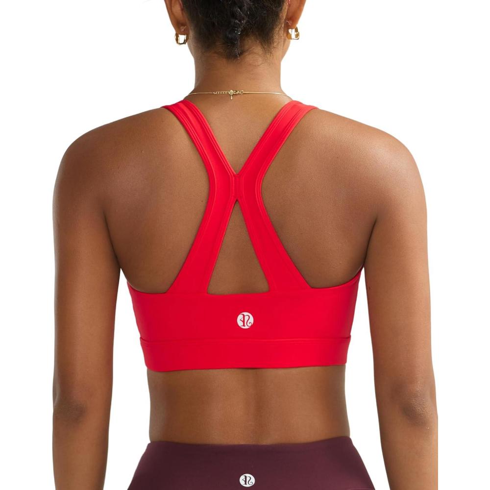 imageRUNNING GIRL Sports Bras for Women High Support V Neck Molded Cup High Impact Sports Bra with Sewn in PadsRed