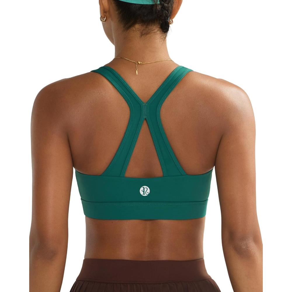 imageRUNNING GIRL Sports Bras for Women High Support V Neck Molded Cup High Impact Sports Bra with Sewn in PadsTeal