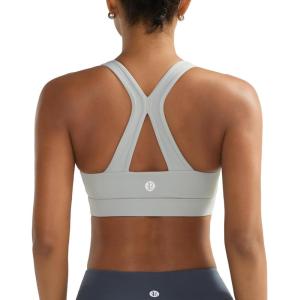 RUNNING GIRL Sports Bras for Women High Support, V Neck Molded Cup High Impact Sports Bra with Sewn in Pads(Grey)