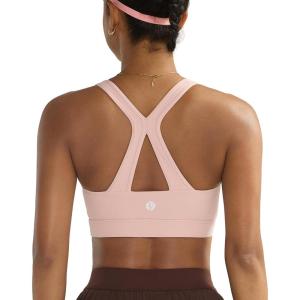 RUNNING GIRL Sports Bras for Women High Support, V Neck Molded Cup High Impact Sports Bra with Sewn in Pads(Pink)