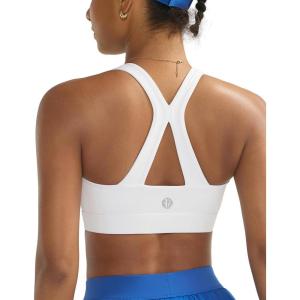 RUNNING GIRL Sports Bras for Women High Support, V Neck Molded Cup High Impact Sports Bra with Sewn in Pads(White)