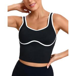 RUNNING GIRL Sports Bras for Women,Longline Workout Crop Tank Tops Padded with Built in Shelf Padded Sports Bra(Black)